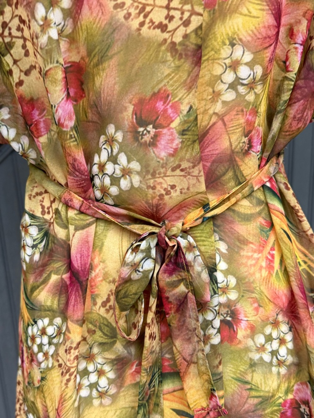 Becca Tropical Floral Swim Cover Up Dress Yellow Red V Neck M L - Picture 6 of 7